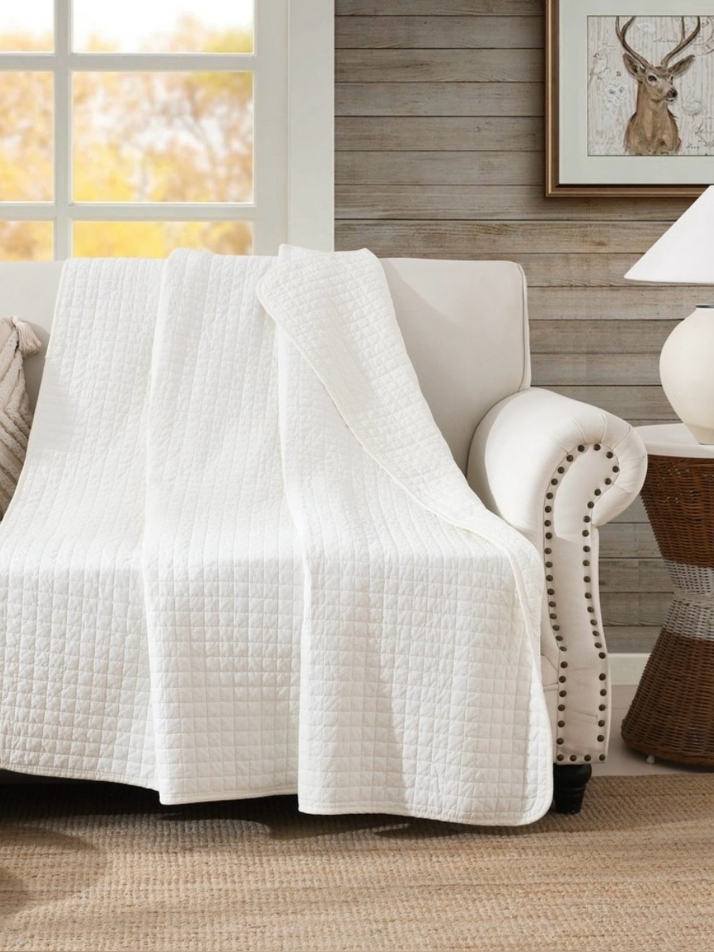 MarCielo White Cotton Quilted Decorative Throw Blanket 50” By 60” Ret $49.99
